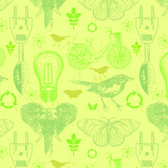 Eco seamless pattern vector. Icons vintage with environment theme.