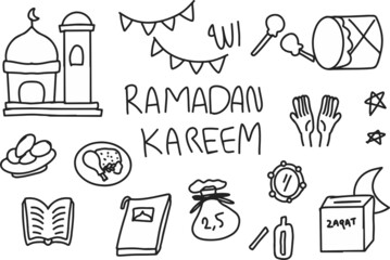 Set of trend doodles ramadan kareem 2022. vector illustration