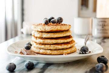 Vegan coconut chocolate blueberry pancakes
