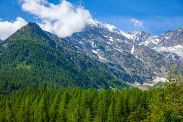 Fototapeta na wymiar Serene mountains landscape view on Simplon Pass at sunny day