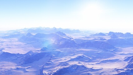 Obraz premium science fiction wallpaper, cosmic landscape, realistic exoplanet, abstract cosmic texture, beautiful alien planet in far space, detailed planet surface, abstract aerial view 3d render