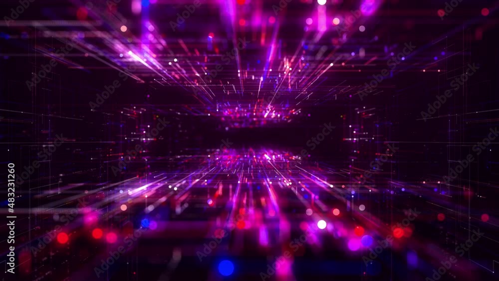 Poster tunnel of digital cyberspace with line moving, network connections, technology digital abstract back