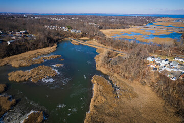 Fototapeta na wymiar Aerial Drone of Matawan New Jersey in the Winter