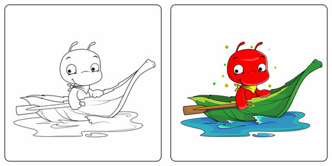 Hand drawn red ant adventure coloring pages premium vector