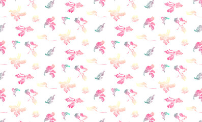 Vector pattern with abstract decorative flowers in hand drawn style. Gradient fill. 