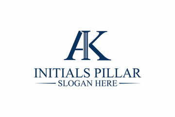 legal pillar logo, initial letter A/k. premium vector