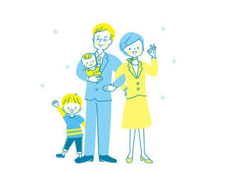 スーツ姿の笑顔の両親と子供達