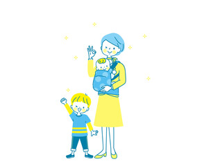 スーツ姿の笑顔のママと子ども達