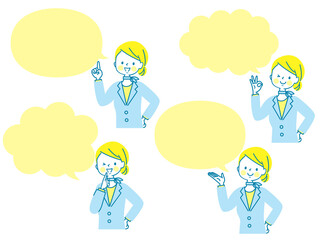 スーツ姿の若い女性の表情セット