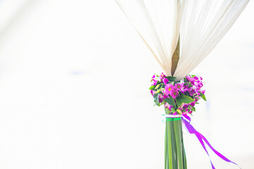 beautiful wedding decorated on beach.