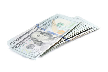 Dollar banknotes on white background. American national currency