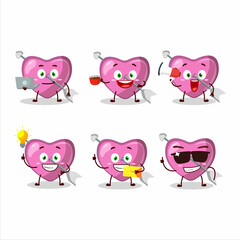 Naklejka premium Pink cupid love arrow cartoon character with various types of business emoticons