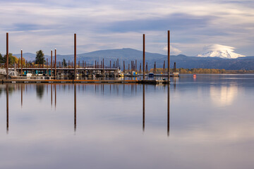 Columbia River Gorge with a view of the port and Mt. Hood.