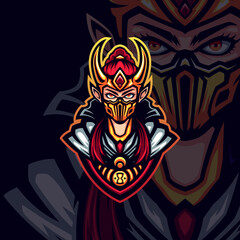 golden horned lady asassins with yellow mask gaming avatar vector mascot