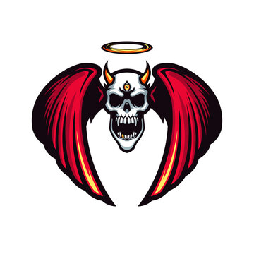 screaming red winged golden horned skull gaming avatar vector mascot