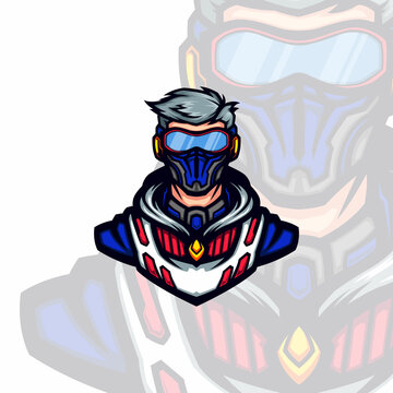 blue masked cyberpunk man gaming avatar vector mascot