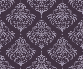 Vector seamless damask pattern with baroque floral elements. Ornamental design for wallpapers, fabric, upholstery, blinds, curtains, packaging, slipcover, bedding - obrazy, fototapety, plakaty