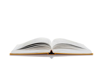 Open yellow cover book on white background