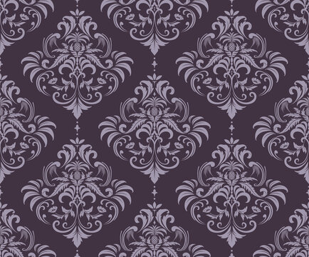 Vector Seamless Damask Pattern With Baroque Floral Elements. Ornamental Design For Wallpapers, Fabric, Upholstery, Blinds, Curtains, Packaging, Slipcover, Bedding
