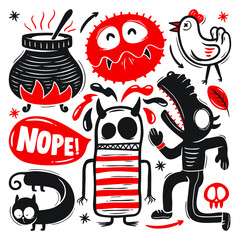 Funny Monster Icons Hand Drawn Doodle Vector