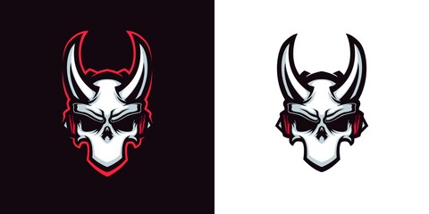 illustration of horned white skull gaming avatar vector mascot