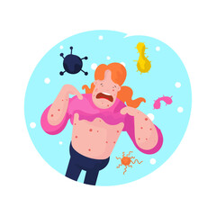 Children has chicken pox infographic, Health care cartoon character vector illustration.
