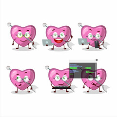 Pink cupid love arrow Programmer cute cartoon character with
