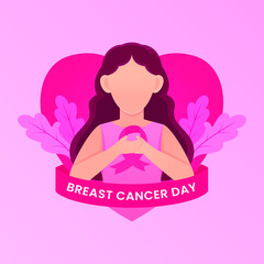 Breast Cancer awareness banner illustration. Faceless woman with pink ribbon. Pink october month female healthcare campaign solidarity web template design. Pinktober flat vector cartoon illustration