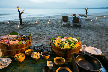 Buffet line in Wedding party dinner on beach,Thailand