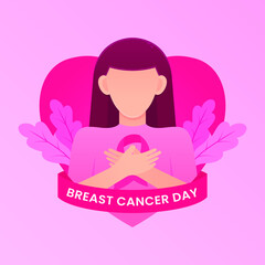 Breast Cancer awareness banner illustration. Faceless woman with pink ribbon. Pink october month female healthcare campaign solidarity web template design. Pinktober flat vector cartoon illustration