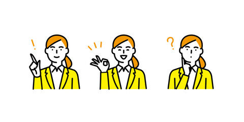 いろいろなポーズと表情の女性アイコンセット