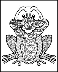 animal coloring page for adults, frog mandala coloring page