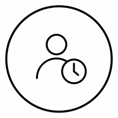 User clock line icon inside circle, user schedule, line icons.