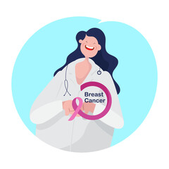 Doctor Hands Holding Pink Cancer Awareness Ribbon vector
