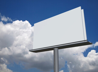 3D rendering image of blank billboard against blue sky