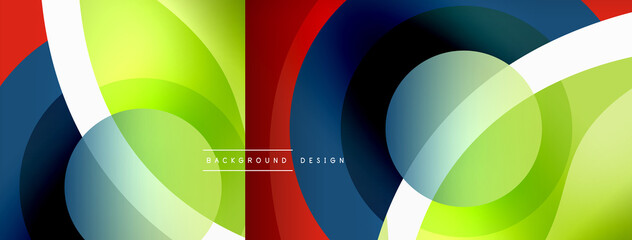 Abstract background with color geometric shapes. Beautiful minimal backdrop with round shapes circles and lines. Geometrical design. Vector illustration