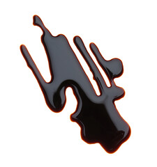 Spilled soy sauce on white background, top view