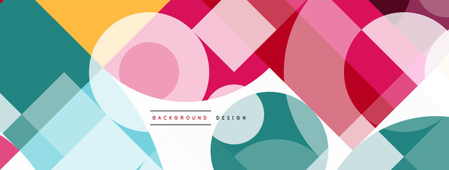 Circle and square geometric background. Round shapes with squares and triangles composition for wallpaper, banner, background or landing