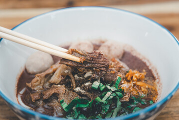 Braised beef clear noodle with meat ball soup stew