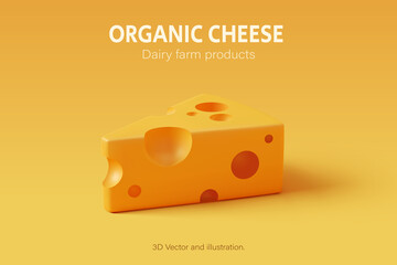 3D Cheese put on yellow background, Food and daily farm product