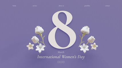 International Women's Day Landing Page Template WIth 3D Render Illustration