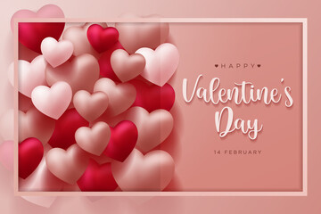 Happy Valentine's Day vector design background with realistic 3d heart for Greeting Card,  flyer, Poster, Banner etc. Vector Illustration Graphic.
