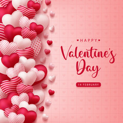 Happy Valentine's Day vector design background with realistic 3d heart for Greeting Card,  flyer, Poster, Banner etc. Vector Illustration Graphic.
