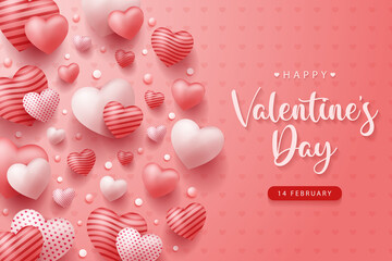 Happy Valentine's Day vector design background with realistic 3d heart for Greeting Card,  flyer, Poster, Banner etc. Vector Illustration Graphic.