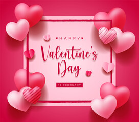 Happy Valentine's Day vector design background with realistic 3d heart for Greeting Card,  flyer, Poster, Banner etc. Vector Illustration Graphic.