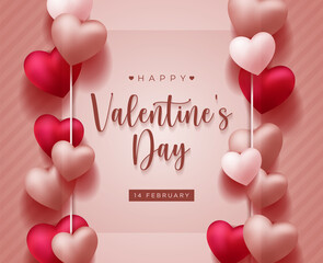 Happy Valentine's Day vector design background with realistic 3d heart for Greeting Card,  flyer, Poster, Banner etc. Vector Illustration Graphic.