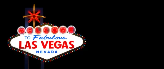 Tuinposter Las Vegas Welkom bij het fantastische teken van Las Vegas Nevada op zwarte achtergrond