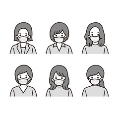 女性 アイコン マスク モノクロ イラスト