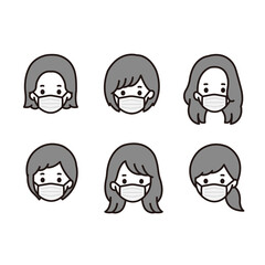 女性 アイコン マスク モノクロ イラスト