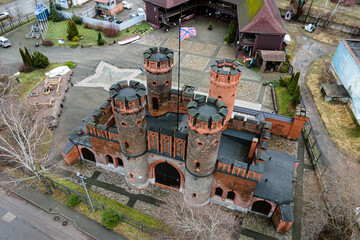 Friedrichsburg gate in Kaliningrad, built in 1852 as part of fortress top view, aerial view - obrazy, fototapety, plakaty